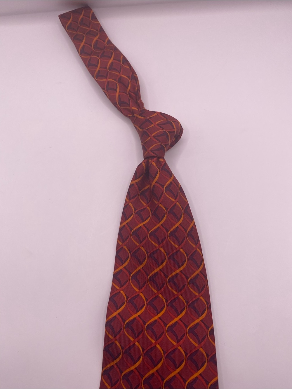 Gucci Silk Geometric Tie in Burgundy and Orange - Picture 3 of 7